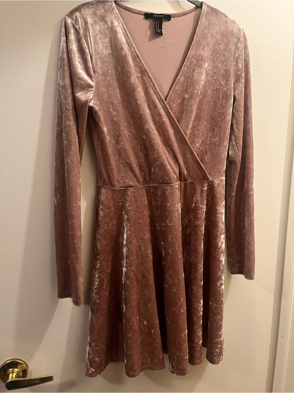Forever 21 Dusty Rose Crushed Velvet Wrap-Style Long Sleeve Dress